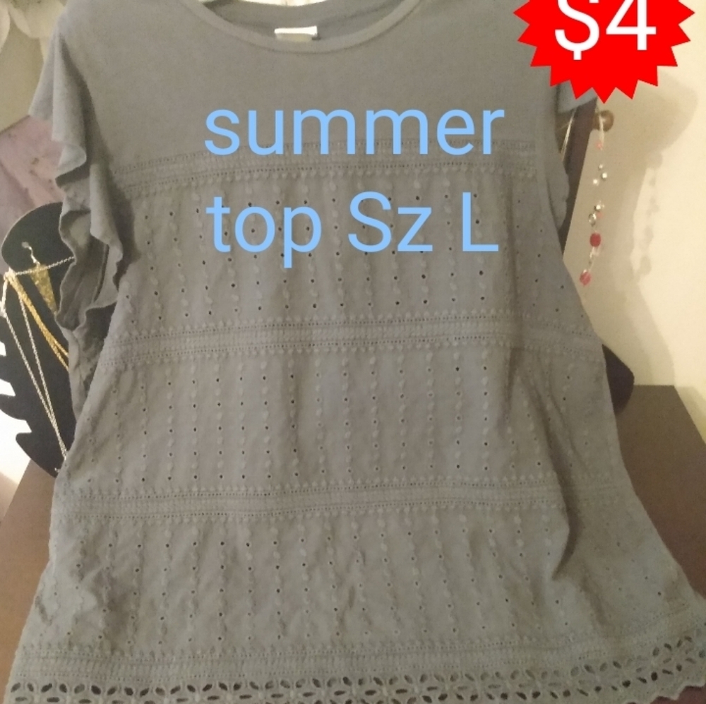 Gray Eyelet Women Top
